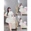 Đầm tiểu thư thời trang Nữ sang chảnh chất ren tay ngắn cổ tròn đính nơ bo eo nhẹ nhàng váy ngắn xòe nữ tính