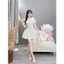 Đầm tiểu thư thời trang Nữ sang chảnh chất ren tay ngắn cổ tròn đính nơ bo eo nhẹ nhàng váy ngắn xòe nữ tính