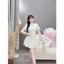 Đầm tiểu thư thời trang Nữ sang chảnh chất ren tay ngắn cổ tròn đính nơ bo eo nhẹ nhàng váy ngắn xòe nữ tính