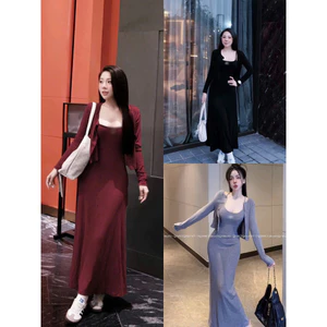 Đầm thời trang nữ style thời thượng chất thun gân co giản thiết kế 2 dây ôm body váy dáng đuôi cá dài kèm khoác