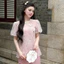 Sét bộ thời trang nữ đi chùa áo chất Tơ thêu họa tiết hoa có đính nơ cổ tròn tay ngắn phối quần lụa ống rộng xinh xắn