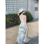 Đầm lụa sọc 2 dây mảnh cổ vuông họa tiết in nơ nhí chéo dây sau váy dài xòe trẻ trung cá tính cho nàng