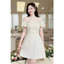 Đầm thời trang Nữ siêu nhẹ nhàng cuốn hút chất rubi hàn trễ vai tay ngắn bồng form ngắn xòe đính phụ kiện dễ thương