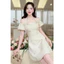 Đầm thời trang Nữ siêu nhẹ nhàng cuốn hút chất rubi hàn trễ vai tay ngắn bồng form ngắn xòe đính phụ kiện dễ thương