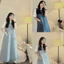 Set yếm váy thời trang nữ chất jeans dày dặn yếm 2 dây mảnh dáng dài kèm áo lót thun tay ngắn cổ tròn xinh xinh