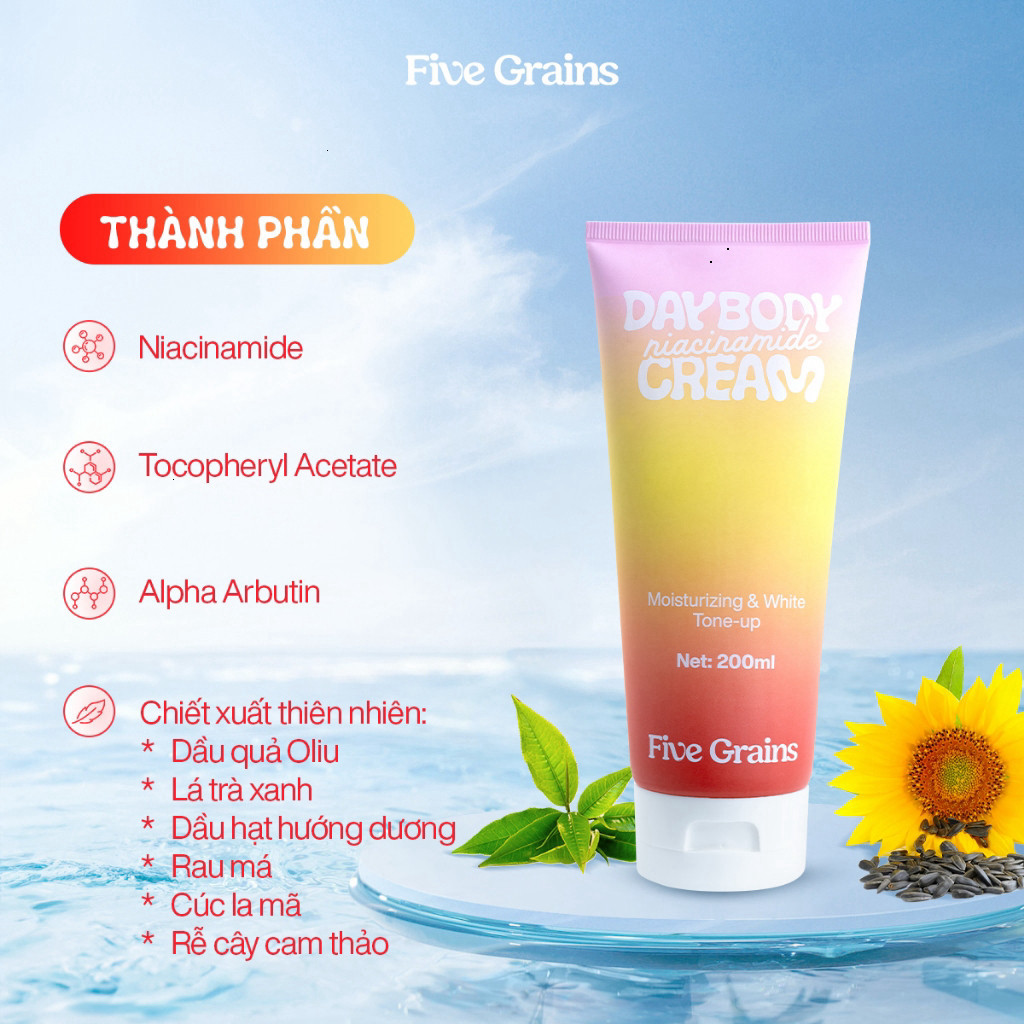 Kem Dưỡng Trắng Da Five Grains 200ml Niacinamide Alpha Arbutin Nâng Tone Sáng Da