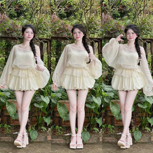 Set váy thời trang Nữ hot trend áo tơ lệch vai dài tay kèm lót ren 2 dây trong phối váy tuyết mưa dáng bí siêu cưng