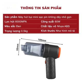 Máy Hút Bụi Mini Không Dây Cầm Tay 2in1, Hút Bụi Ô Tô Gia Đình 60W