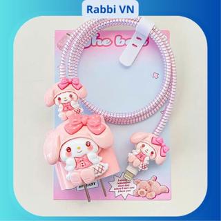 [Melody Nơ Hồng] Bộ phụ kiện bảo vệ củ sạc và cáp sạc cho iphone PD18/20W bằng silicon cao cấp RABBI