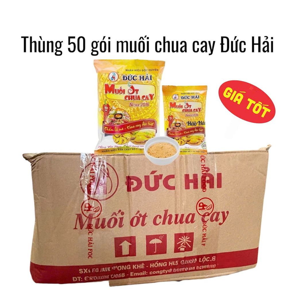 Thùng 50 gói (500g/1 gói) muối gia vị Đức Hải ớt chua cay thơm ngon đậm vị chấm hoa quả làm gia vị lẩu nướng