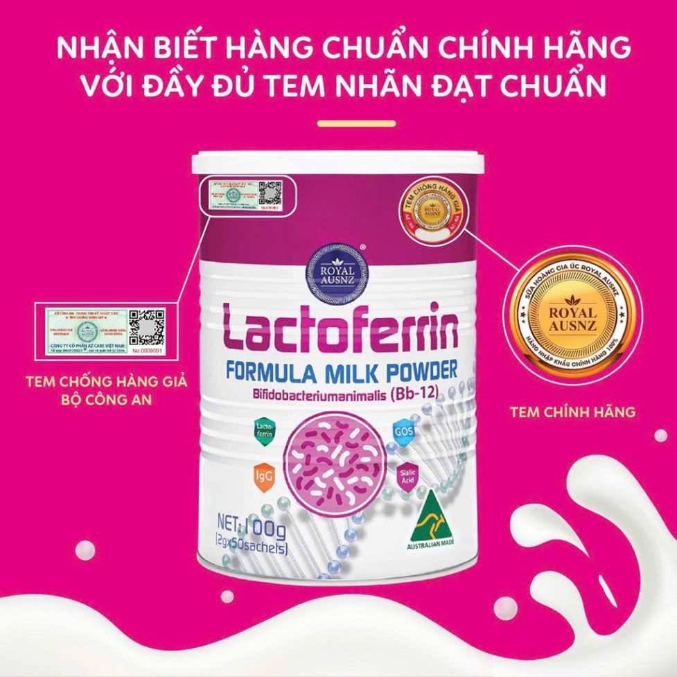Chính Hãng -  Sữa Hoàng Gia Úc Lactoferrin hồng hộp 50 gói hỗ trợ bé tăng đề kháng ăn ngon tăng cân