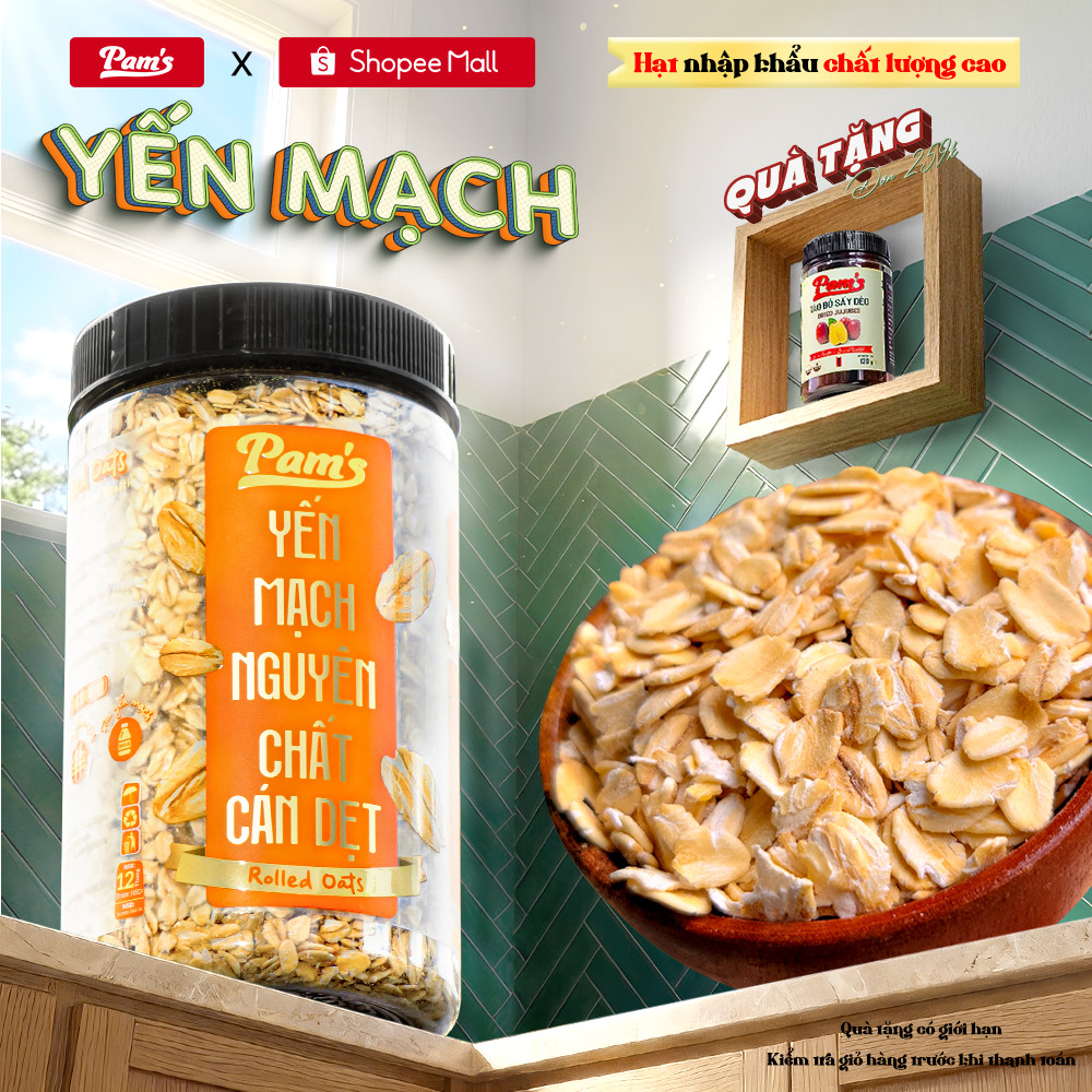 Yến Mạch Cán Dẹt Nhập Khẩu Úc Pams 500g/hũ, Giàu Chất Xơ, Thích Hợp Dùng Ăn Kiêng