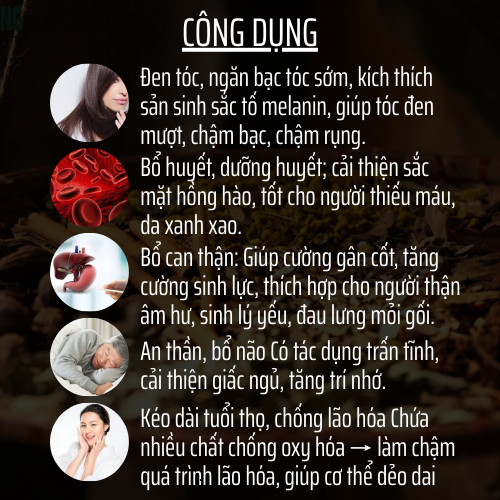 Viên Hà Thủ Ô - Bổ huyết, dưỡng huyết, đen tóc, nội tiết tố, bổ gan thận, xương khớp - Túi 500 viên