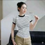 Áo Thun Babytee Cổ Tròn Viền Đen Ngắn Tay Phối Kẻ Vằn Nữ Tính Dáng Ôm Body