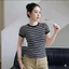 Áo Thun Babytee Cổ Tròn Viền Đen Ngắn Tay Phối Kẻ Vằn Nữ Tính Dáng Ôm Body