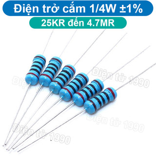 [Combo-Giá rẻ] (100 cái) Điện trở cắm 1/4W 5 vòng màu ±1% - giá trị 25KR đến 4.7MR