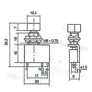 Nút nhấn nhả (reset) DS-428 3 chân 250V 6A