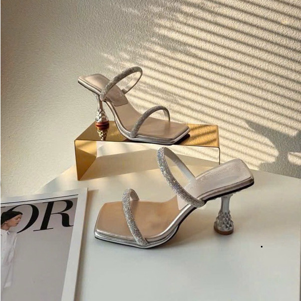 Dép Cao Gót Nữ Quai Đá 9cm Cone Heel – Hàng Thiết Kế, Mũi Vuông, Gót Kiểu Pháp Sang Trọng Tôn Dáng