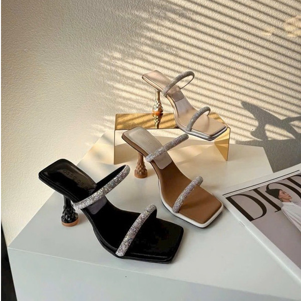 Dép Cao Gót Nữ Quai Đá 9cm Cone Heel – Hàng Thiết Kế, Mũi Vuông, Gót Kiểu Pháp Sang Trọng Tôn Dáng