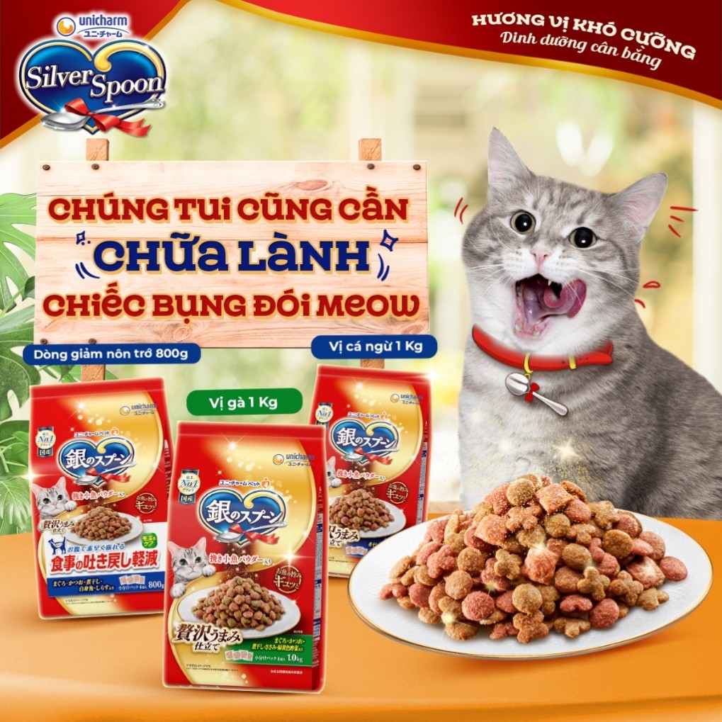 Hạt Silver Spoon cho mèo mọi lứa tuổi 1kg, chống nôn trớ 800g