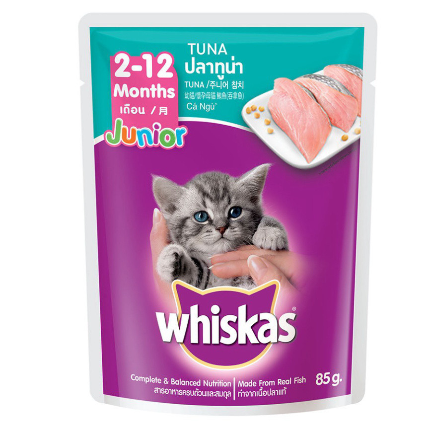 [COMBO] Pate Whiskas Junior Gói 80g, Pate Cho Mèo Con Cá Ngừ, Cá Hồi, Cá Thu Bổ Sung Dinh Dưỡng