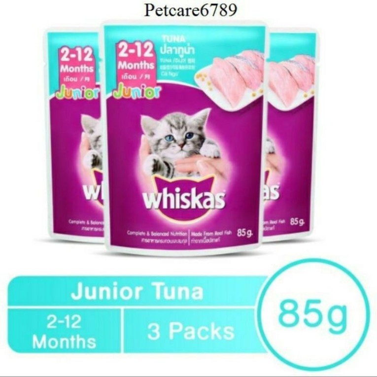 [COMBO] Pate Whiskas Junior Gói 80g, Pate Cho Mèo Con Cá Ngừ, Cá Hồi, Cá Thu Bổ Sung Dinh Dưỡng