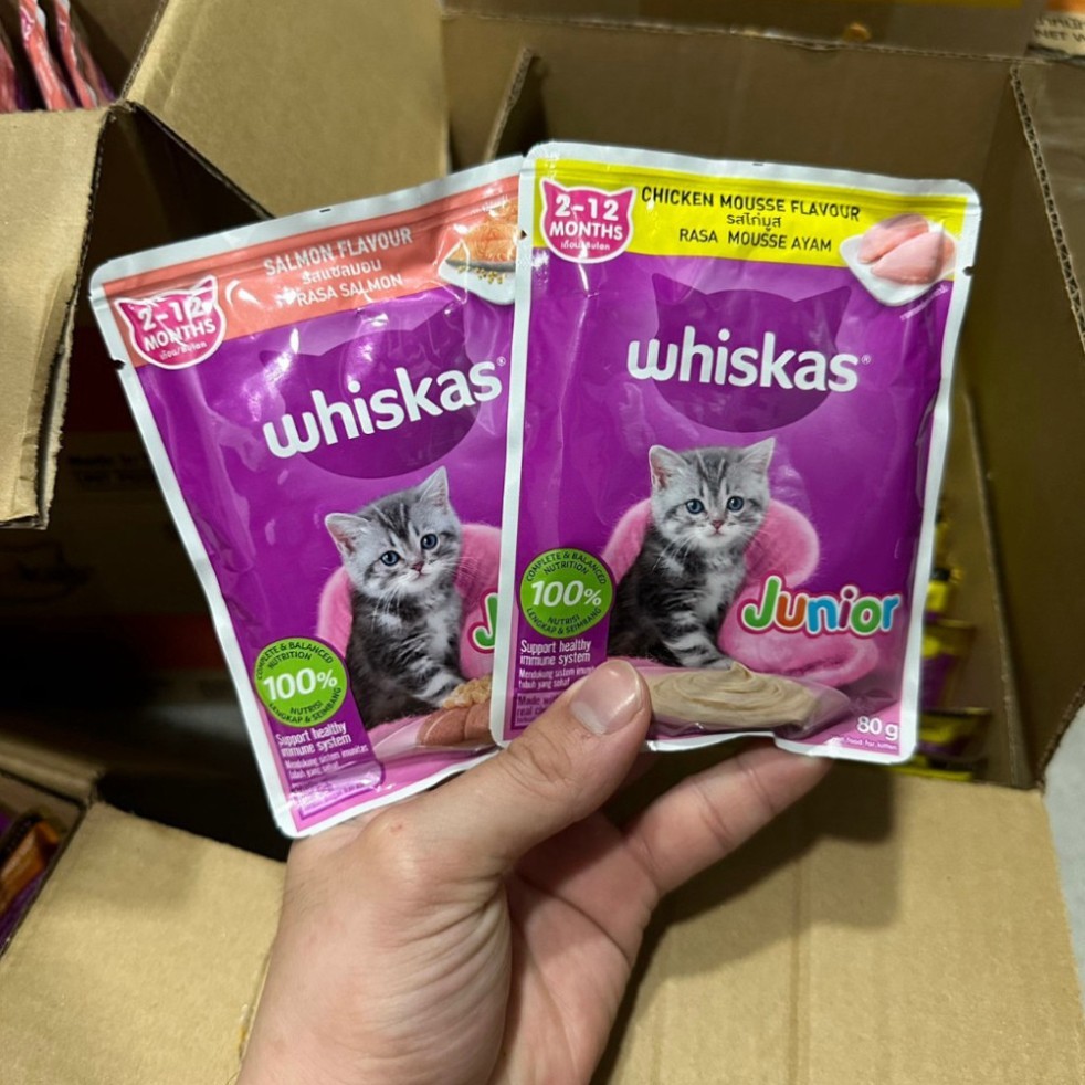 [COMBO] Pate Whiskas Junior Gói 80g, Pate Cho Mèo Con Cá Ngừ, Cá Hồi, Cá Thu Bổ Sung Dinh Dưỡng