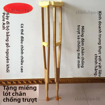 Nạng nách bằng gỗ tần bì nguyên khối, nạng gỗ dành cho người già và người khuyết tật, nạng đôi có thể điều chỉnh chống t