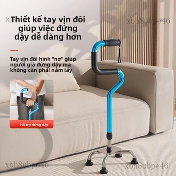 Gậy chống mới dành cho người già, chống trượt, nhẹ, hỗ trợ đi lại chống ngã, gậy chống bốn chân.