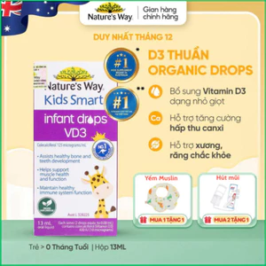 Nhập khẩu chính hãng - Vitamin D3 Hữu Cơ Nature's Way, Giọt D3 Tự Nhiên Dành Cho Trẻ Sơ Sinh Kids Smart - Chai 13ml