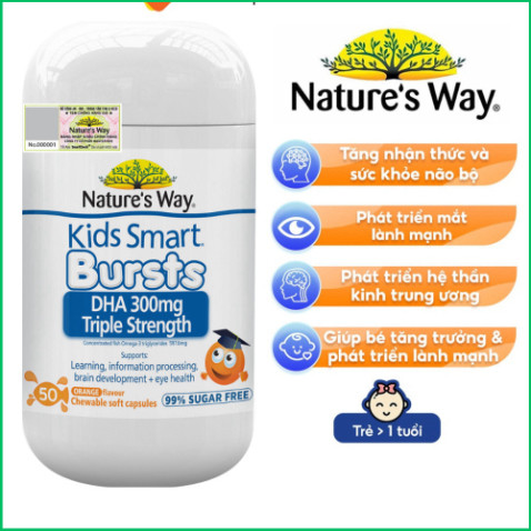 Chính hãng nhập khẩu- DHA Tú Tài Nature's Way - DHA 300mg Bổ Sung Dầu Cá Cô Đặc Omega 3 RTG Hàm Lượng Cao Cho Bé 50 viên