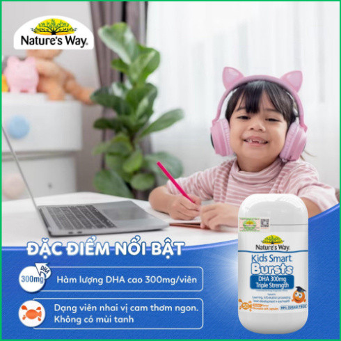 Chính hãng nhập khẩu- DHA Tú Tài Nature's Way - DHA 300mg Bổ Sung Dầu Cá Cô Đặc Omega 3 RTG Hàm Lượng Cao Cho Bé 50 viên