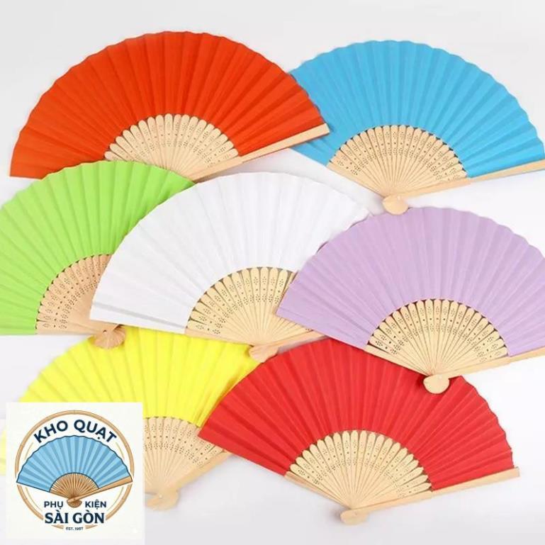 (HCM) Quạt Giấy Cọ Trang Nan Tre Nhiều Màu Vẽ Hình, Trang Trí, Chụp Ảnh, Múa Quạt Dày i 21cm Xòe 37cm