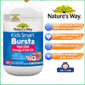 Viên uống dầu cá Nature's Way Omega-3 Fish Oil Trio hỗ trợ não bộ, mắt cho trẻ, 60 viên bổ sung dinh dưỡng.
