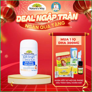Chính Hãng - Viên Nhai Nature's Way Kids Smart DHA 300mg Triple Strength, DHA Tú Tài, Tăng Cường Sự Phát Triển Của Trẻ