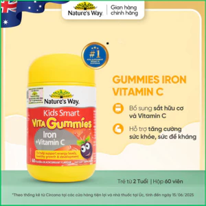 Viên Nhai Bổ Sung Sắt Hữu Cơ Và Vitamin C Cho Bé Nature’s Way Vita Gummies Iron + Vitamin C - Hộp 60v