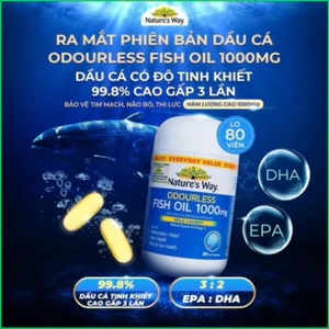 Chính Hãng - Dầu cá Nature’s Way 1000mg Odourless Fish Oil hộp 80 viên hỗ trợ mắt và não