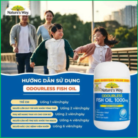 Chính Hãng -  Dầu cá Nature’s Way 1000mg Odourless Fish Oil hộp 80 viên hỗ trợ mắt và não