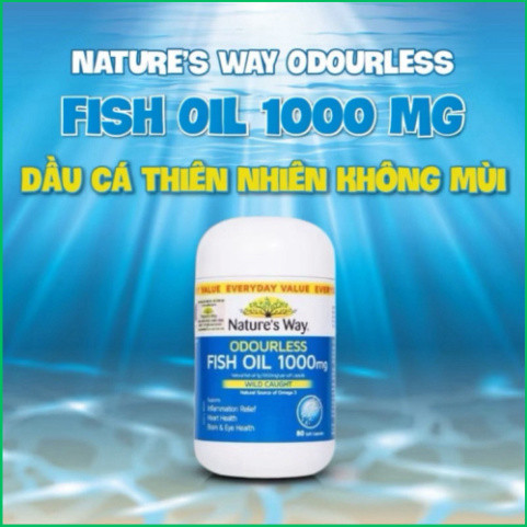 Chính Hãng -  Dầu cá Nature’s Way 1000mg Odourless Fish Oil hộp 80 viên hỗ trợ mắt và não