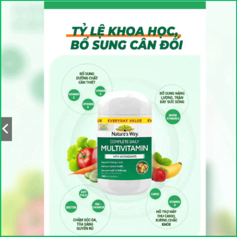 Vitamin Tổng Hợp Nature's Way Complete Daily Multivitamin - Hộp 100 Viên - Bổ Sung Vitamin và Khoáng Chất Cần Thiết