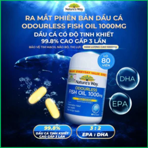 Chính Hãng - Dầu cá Nature’s Way Odourless Fish Oil 1000mg bổ sung Omega 3 hỗ trợ tim mạch, trí não và sáng mắt