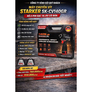 Máy Bắn Vít Chuyên Vít STARKER Pin 21V Không Chổi Than, Máy Bắt Vít Lực Mạnh Kèm 2 Pin + Sạc + Hộp