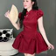 Đầm cổ tàu dáng xoè tùng rộng chất vài xược hàn có mocking sau hàng đẹp thiết kế chuẩn