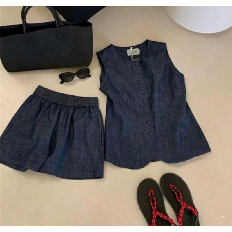 Set bộ đùi thời trang nữ chất vải Jean Demin áo sát nách mặc đi chơi dạo phố