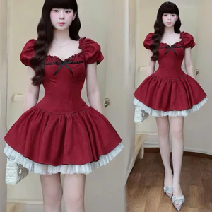 ĐẦM CÔNG CHÚA TAY PHỒNG NGẮN DÁNG XOÈ PHỐI LƯỚI BỒNG BỀNH DỄ THƯƠNG KÈM QUẦN bí