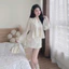 Set váy áo tơ gãy cổ V 2 lớp tay loe tà bèo phối chân váy chữ A chấm bi, Set váy siêu xinh cho nàng đi chơi, dạo phố