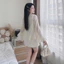 Set váy áo tơ gãy cổ V 2 lớp tay loe tà bèo phối chân váy chữ A chấm bi, Set váy siêu xinh cho nàng đi chơi, dạo phố