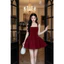 Đầm thời trang nữ chất nhung dày dặn kèm quần cổ vuông thiết kế hai dây gợi cảm dáng váy ngắn xòe ôm eo tôn dáng