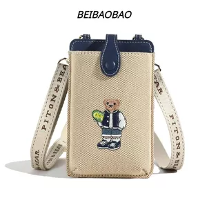 Túi Đeo Chéo Beibaobao Mini Gấu Thêu Thời Trang Túi Điện Thoại Di Động Phong Cách Chính Hãng 8504