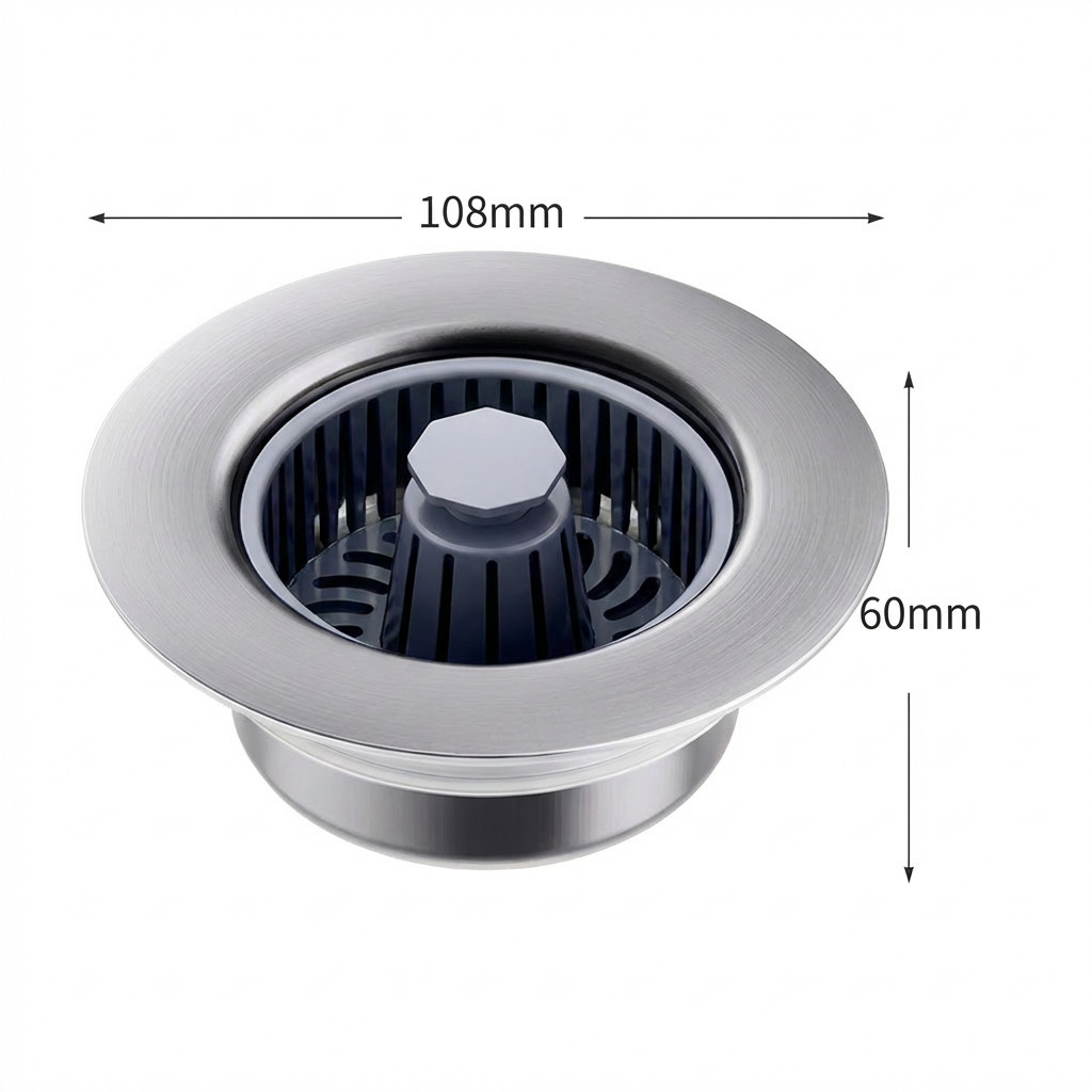 Bộ Lọc Rác Bồn Rửa Chén Inox 304, Nút Nhấn Xả Thông Minh, Ngăn Mùi Chống Tắc Nghẽn